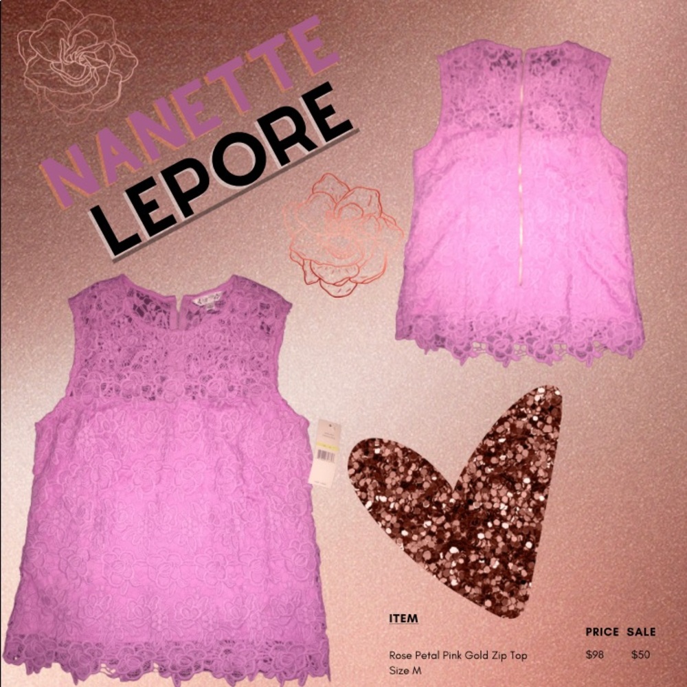 NWT -Nanette- Rose Petal Pink Lace Top